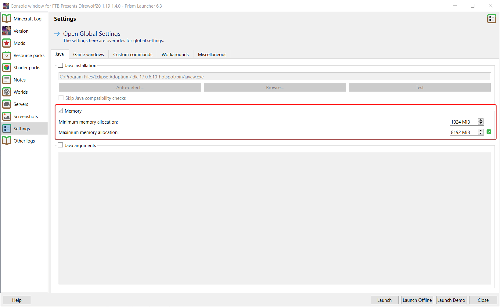 Prism Edit Pack Setting Memory